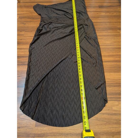 Asos Design Curve One Shoulder Brown Diamond Texture Wrap Midi Dress- Size 14 - Picture 6 of 7